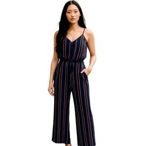 Monteau Women’s sz Large Red, White & Blue Jumpsuit with Striped Palazzo Legs